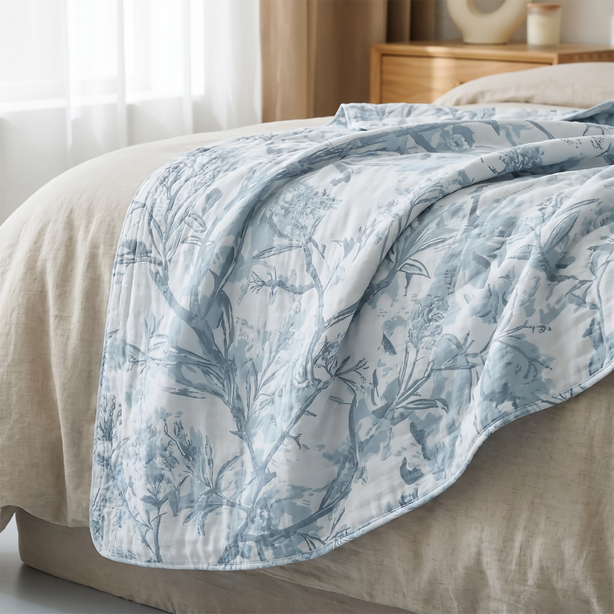 Woven Botanical Sprig Cotton Blanket - lifestyle