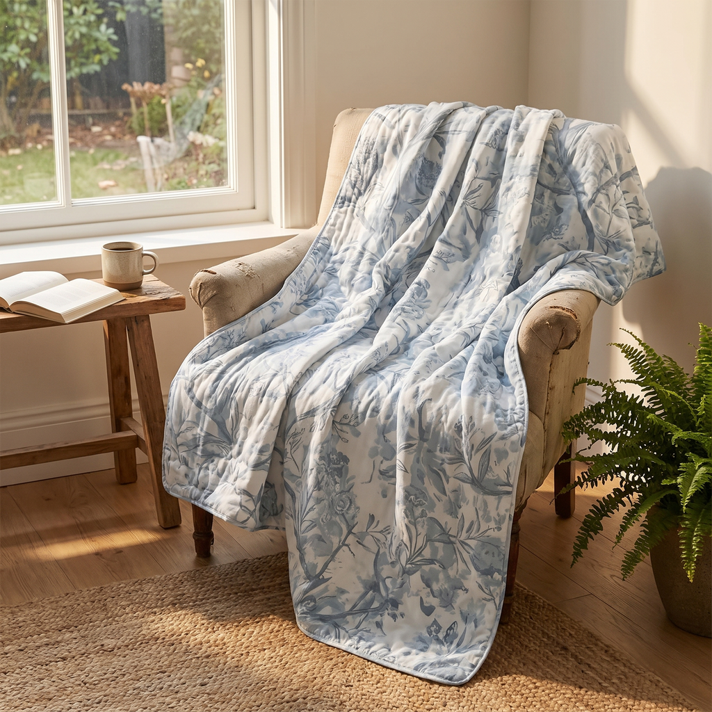 Woven Botanical Sprig Cotton Blanket - lifestyle