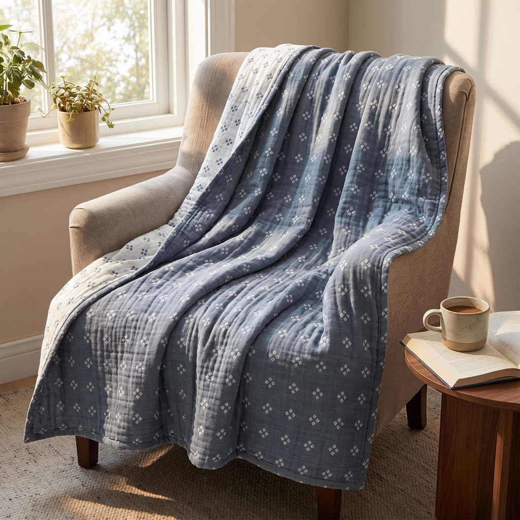 Diamond Dot Three-Layer Cotton Gauze Blanket - lifestyle