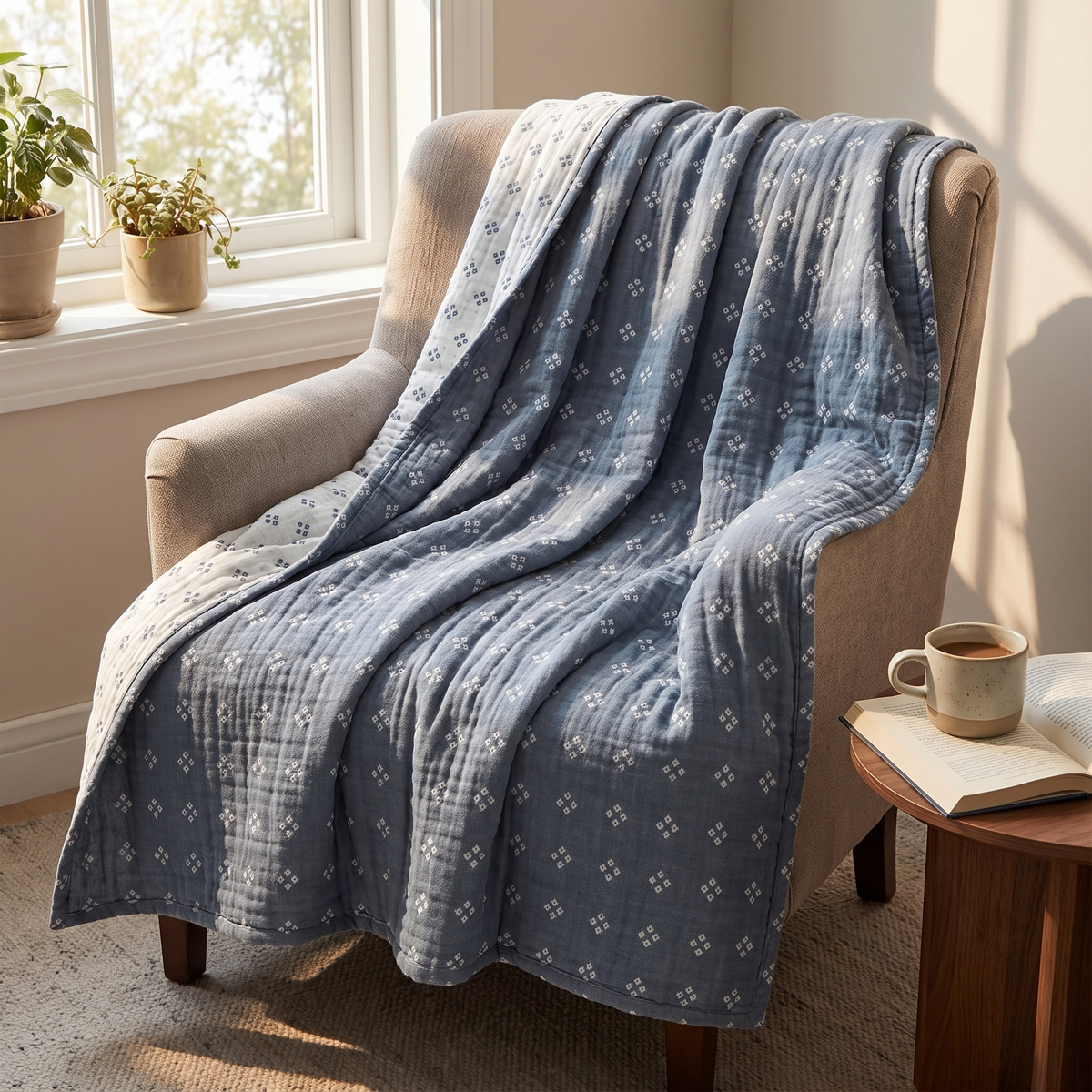 Diamond Dot Three-Layer Cotton Gauze Blanket - lifestyle