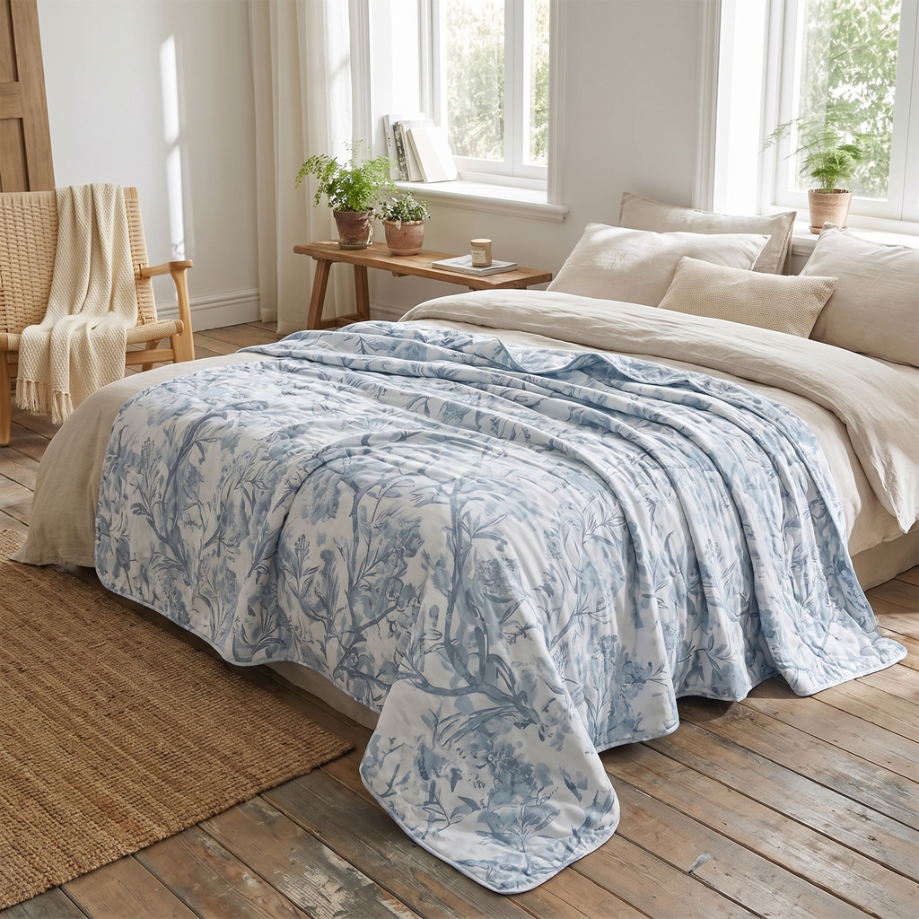 Woven Botanical Sprig Cotton Blanket - lifestyle