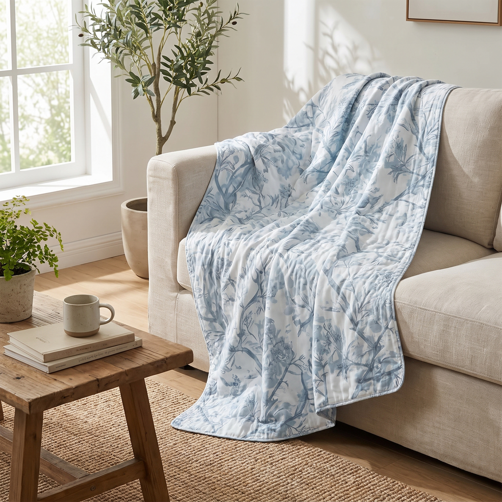 Woven Botanical Sprig Cotton Blanket - lifestyle