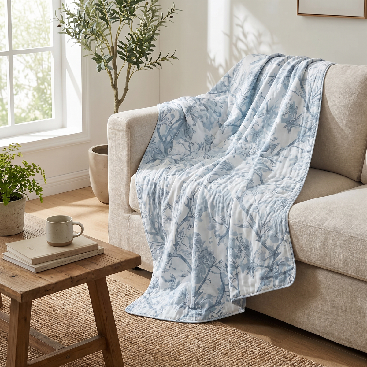 Woven Botanical Sprig Cotton Blanket - lifestyle