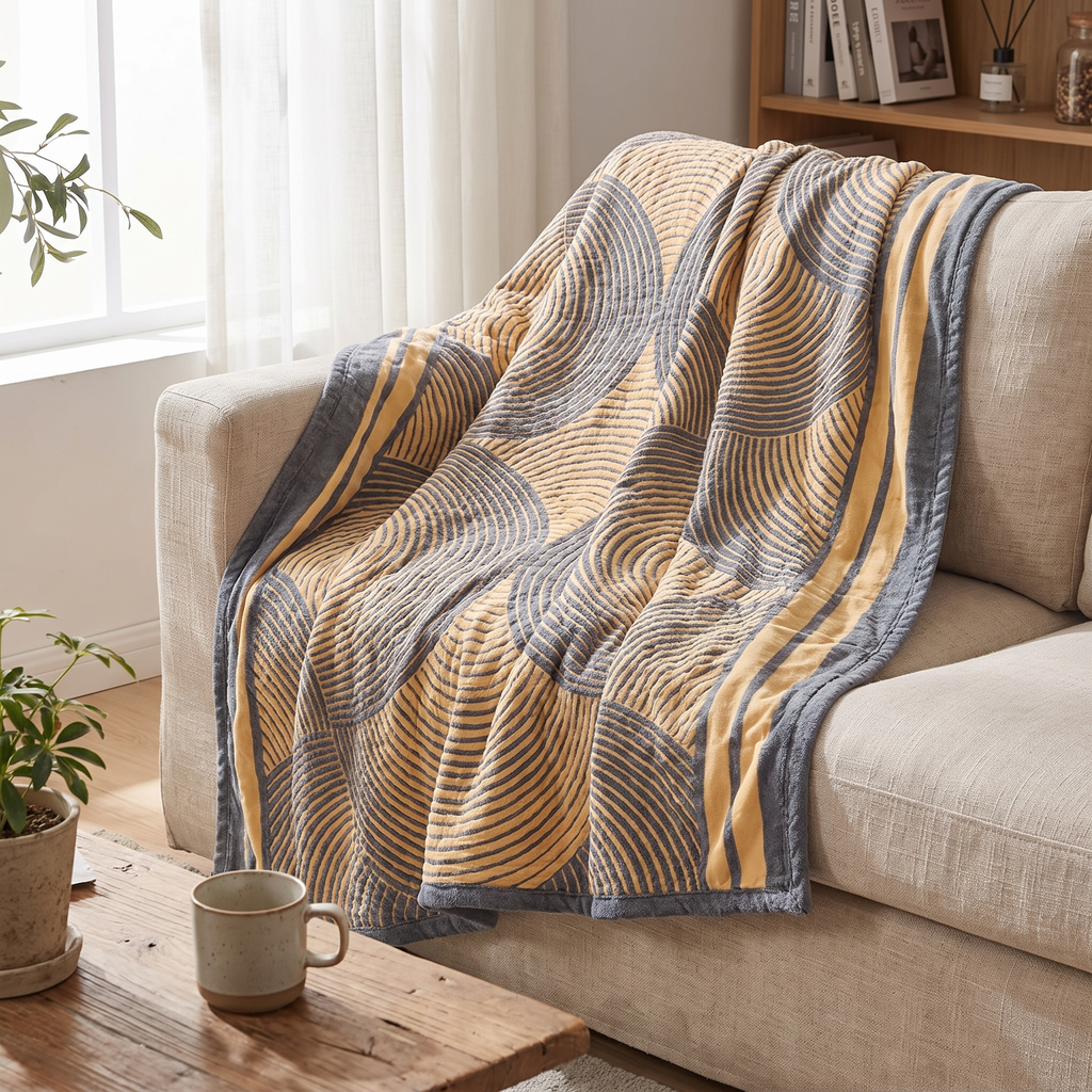 Four-Layer Muslin Arc Stripe Reversible Cotton Blanket - lifestyle