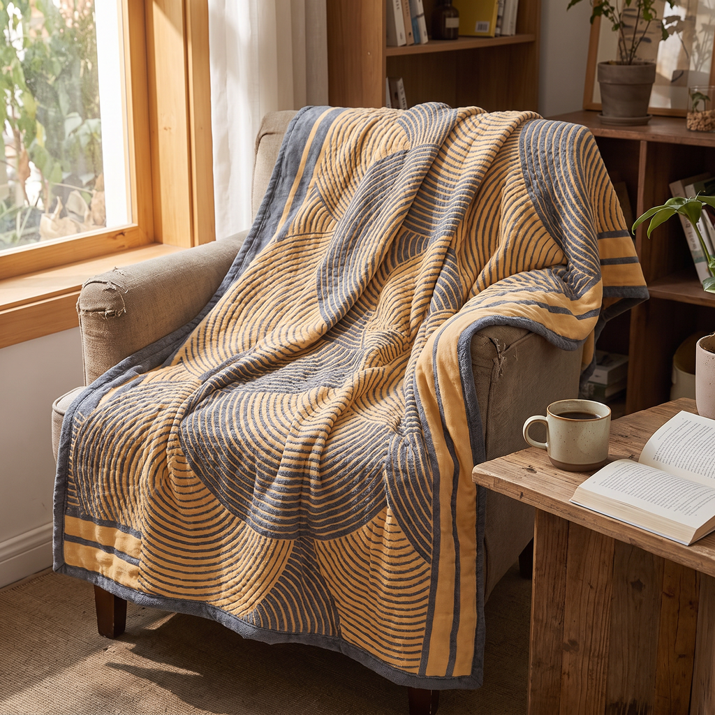 Four-Layer Muslin Arc Stripe Reversible Cotton Blanket - lifestyle