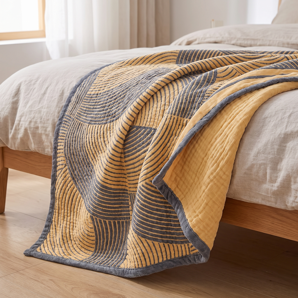Four-Layer Muslin Arc Stripe Reversible Cotton Blanket - lifestyle