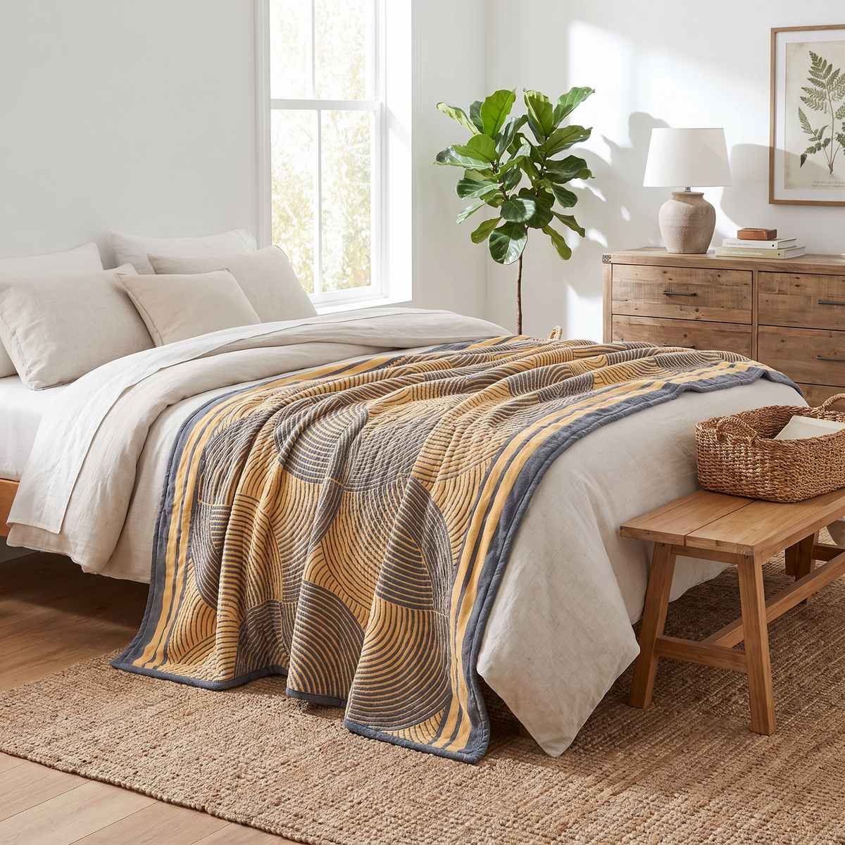 Four-Layer Muslin Arc Stripe Reversible Cotton Blanket - lifestyle