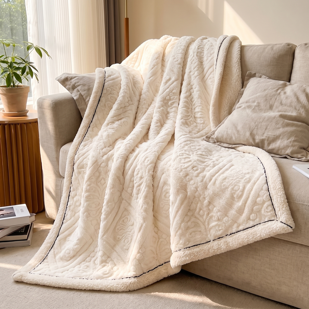 Carved Velvet Mandala Sherpa Blanket - lifestyle