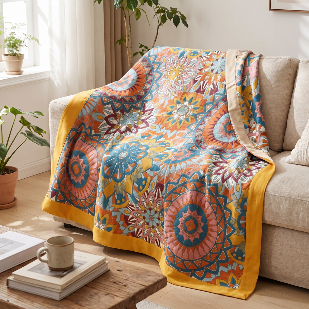 Moroccan Medallion Double-Layer Jacquard Cotton Blanket - lifestyle