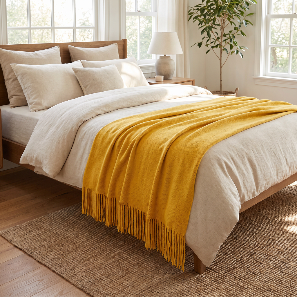Soft Knit Acrylic Throw Blanket with Tassels - lifestyle
