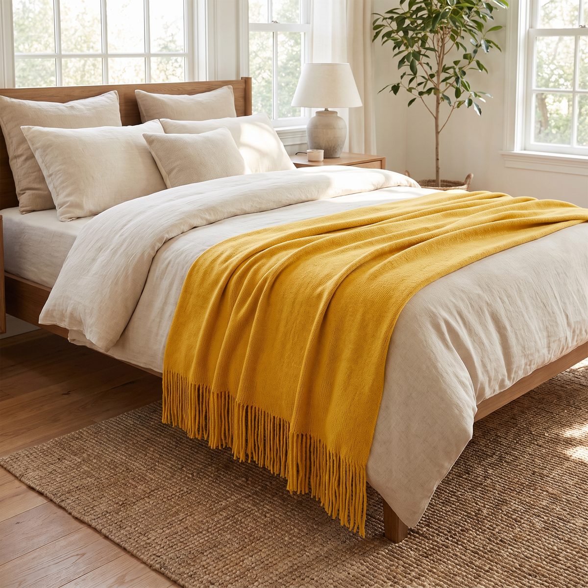 Soft Knit Acrylic Throw Blanket with Tassels - lifestyle