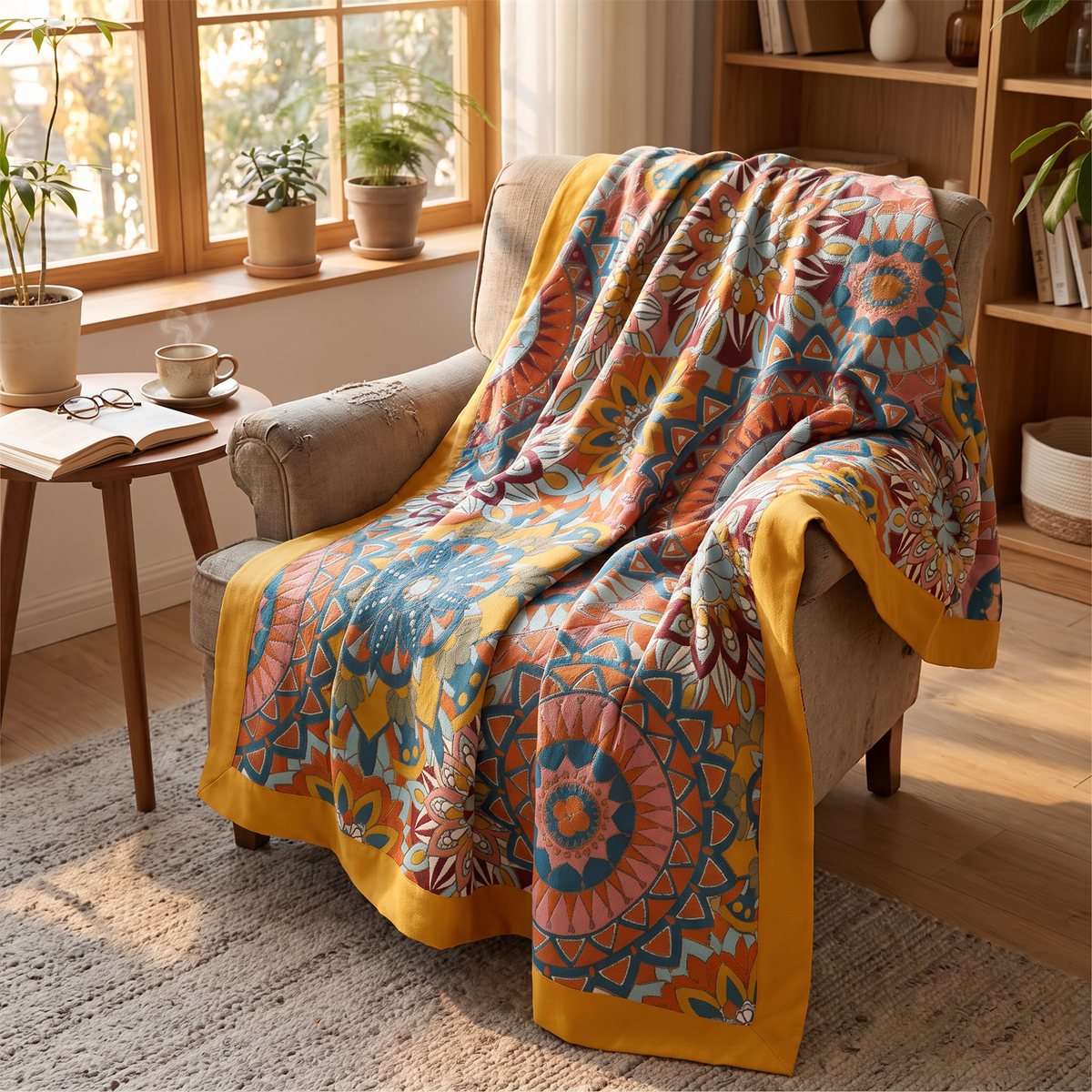 Moroccan Medallion Double-Layer Jacquard Cotton Blanket - lifestyle