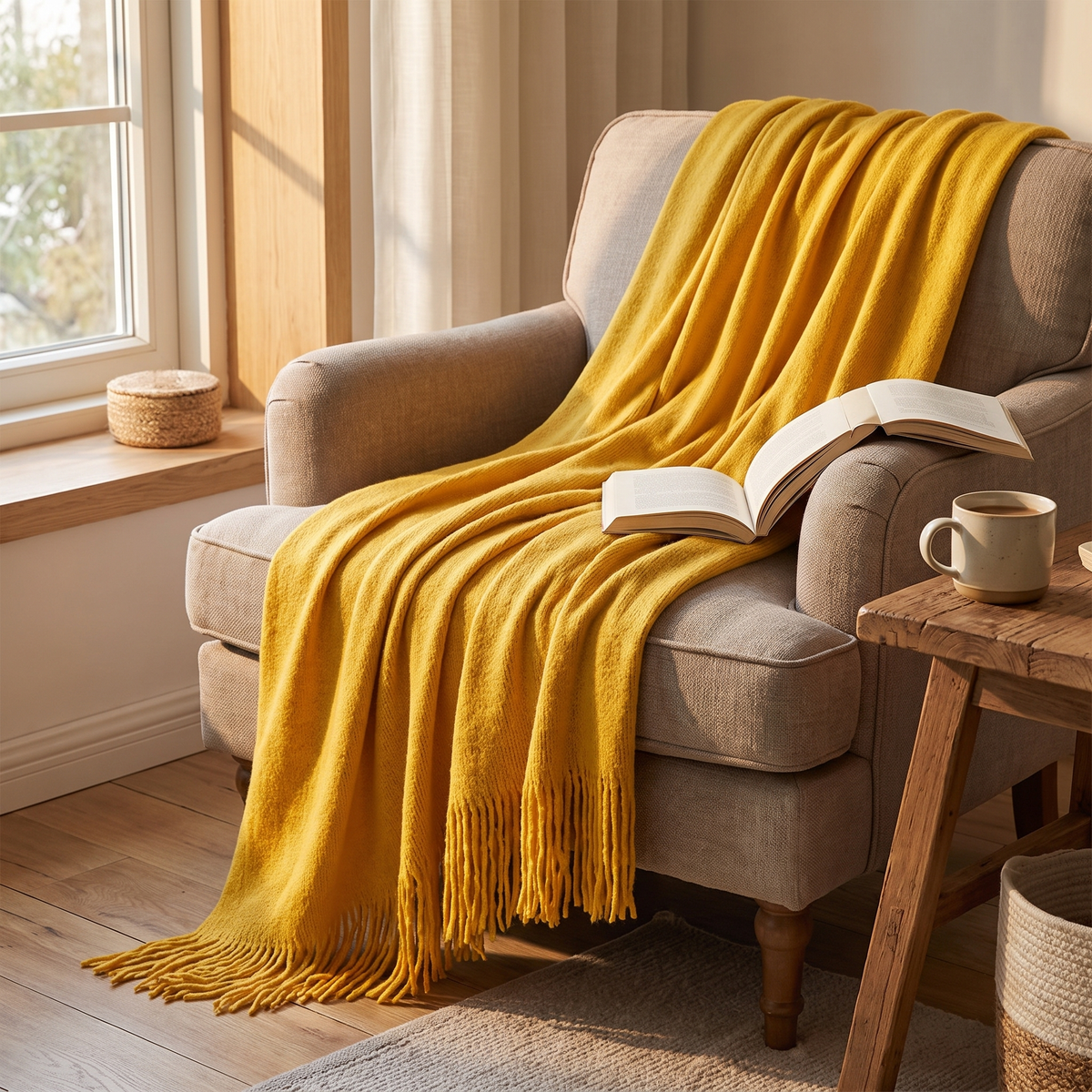 Soft Knit Acrylic Throw Blanket with Tassels - lifestyle