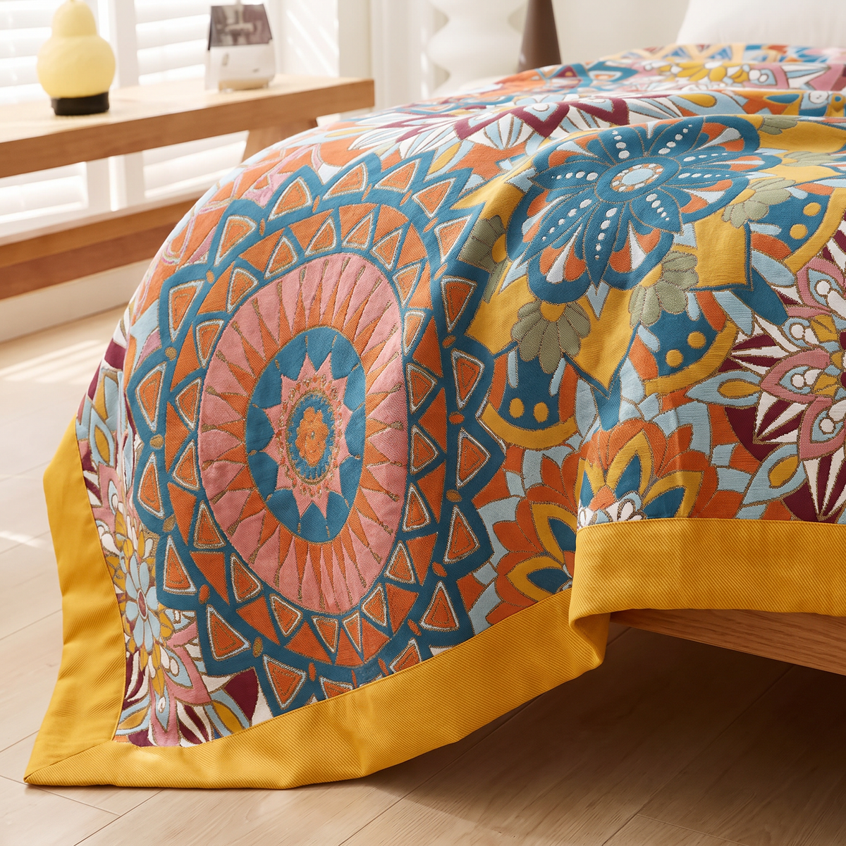 Moroccan Medallion Double-Layer Jacquard Cotton Blanket - lifestyle