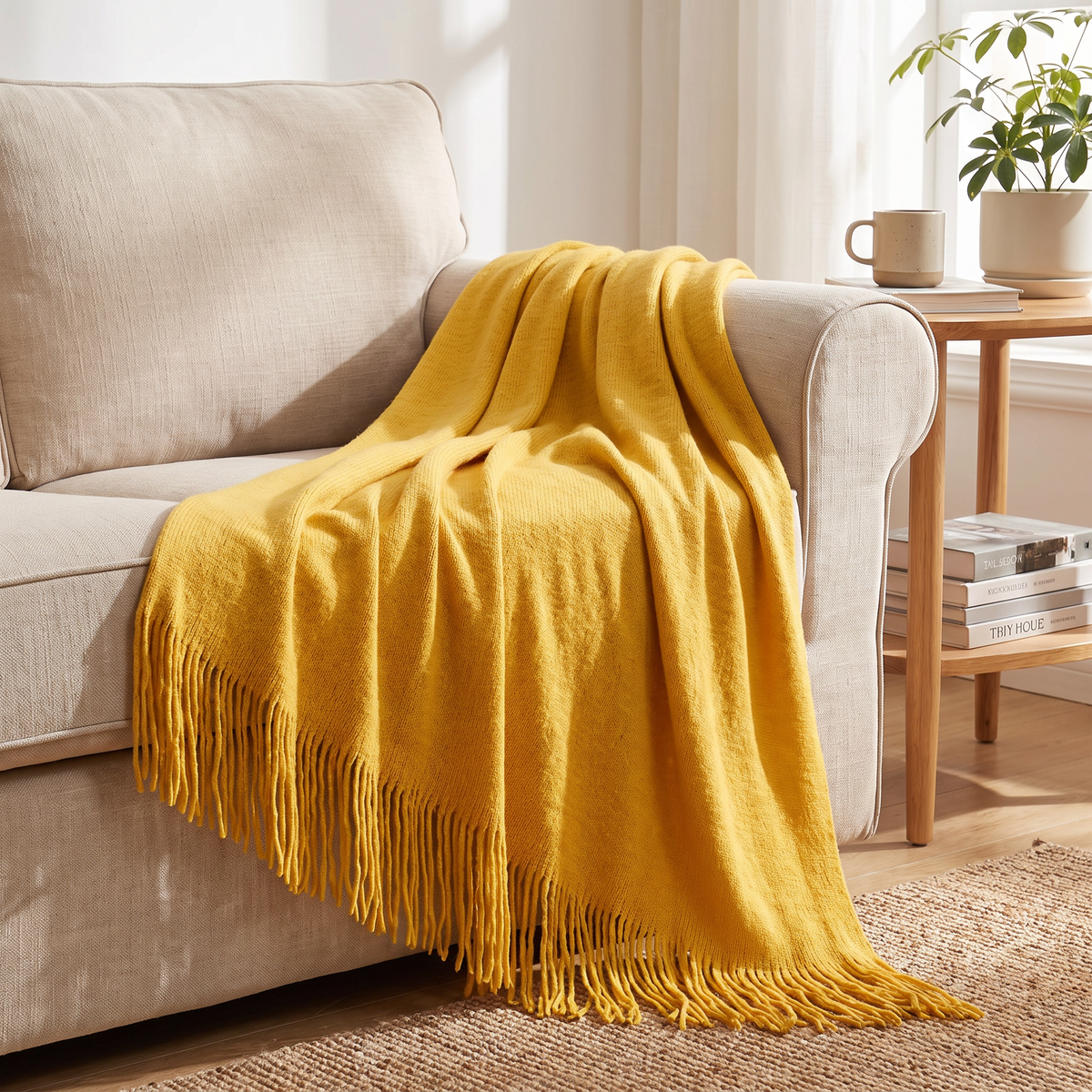 Soft Knit Acrylic Throw Blanket with Tassels - lifestyle