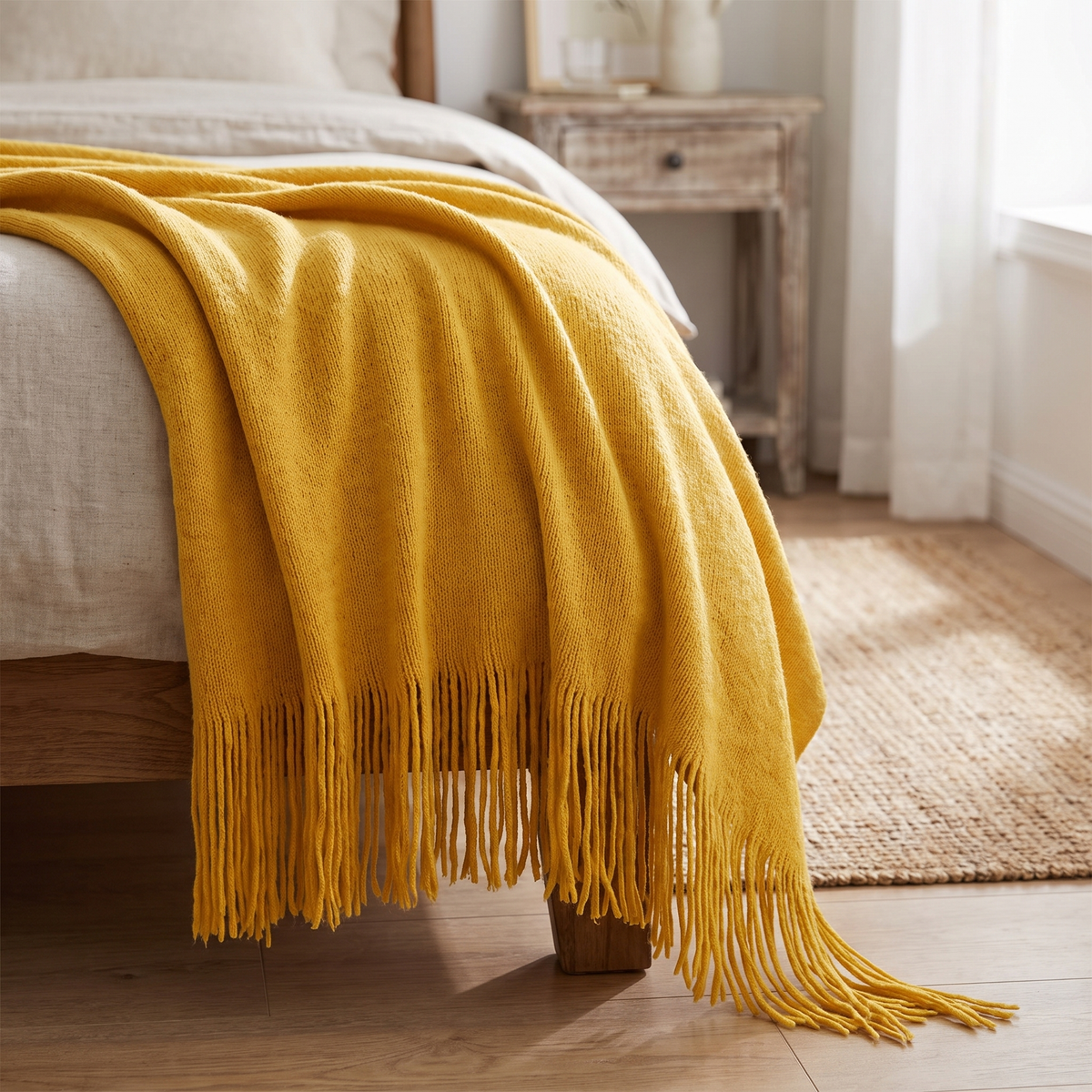 Soft Knit Acrylic Throw Blanket with Tassels - lifestyle