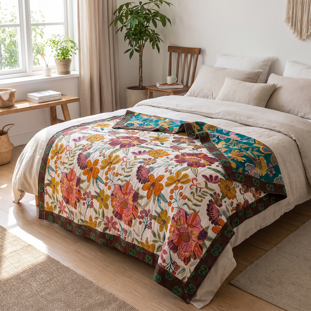 Scroll-Border Floral Reversible Jacquard Cotton Throw - lifestyle