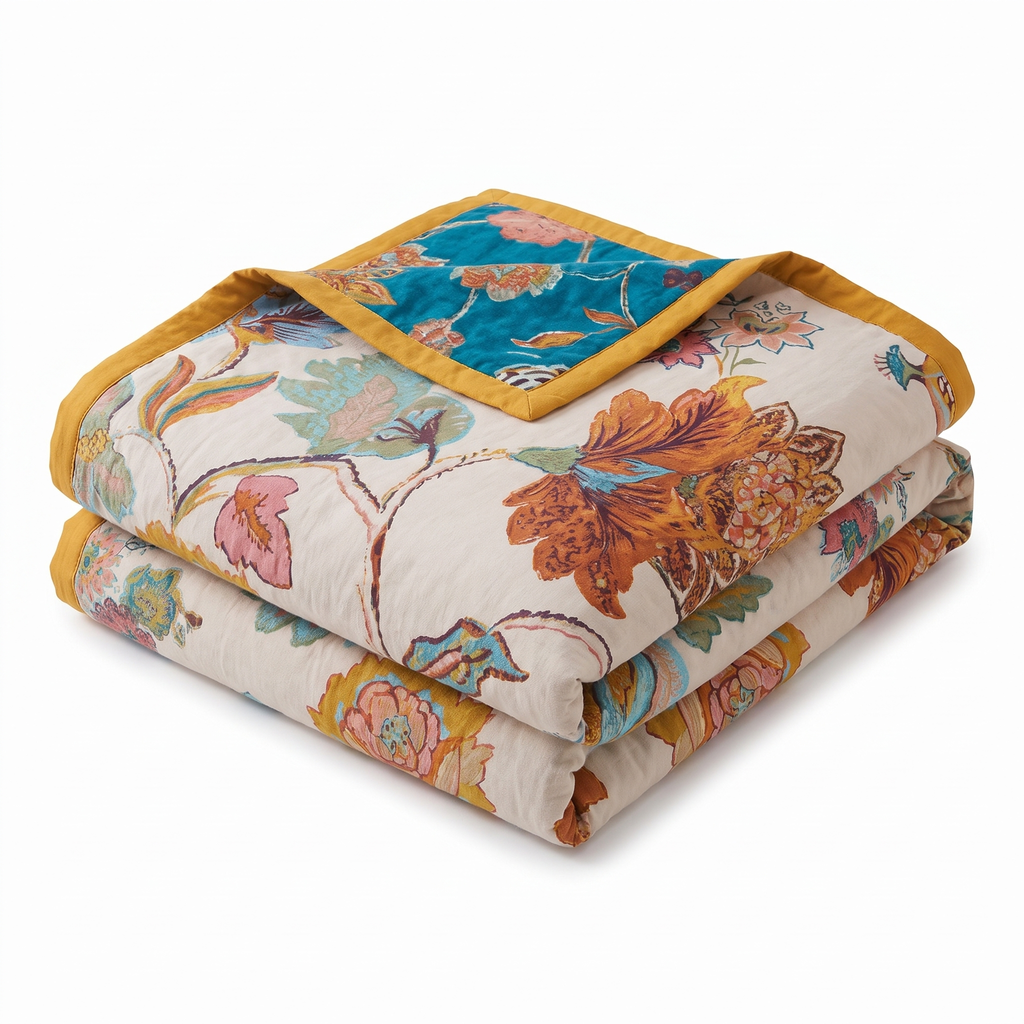 Vintage Garden Floral Reversible Cotton Blanket