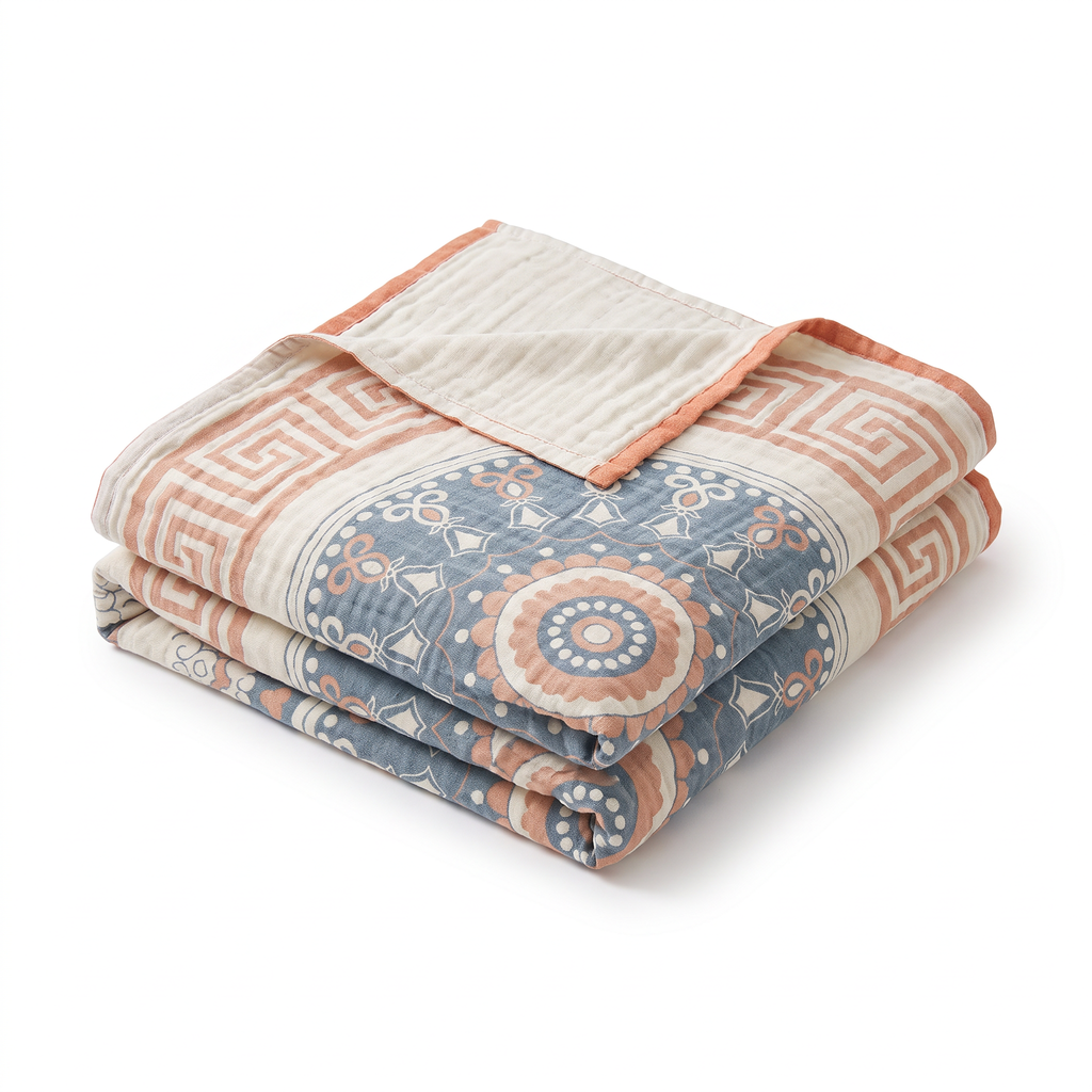Greek-Key Mandala Plain-Weave Cotton Blanket