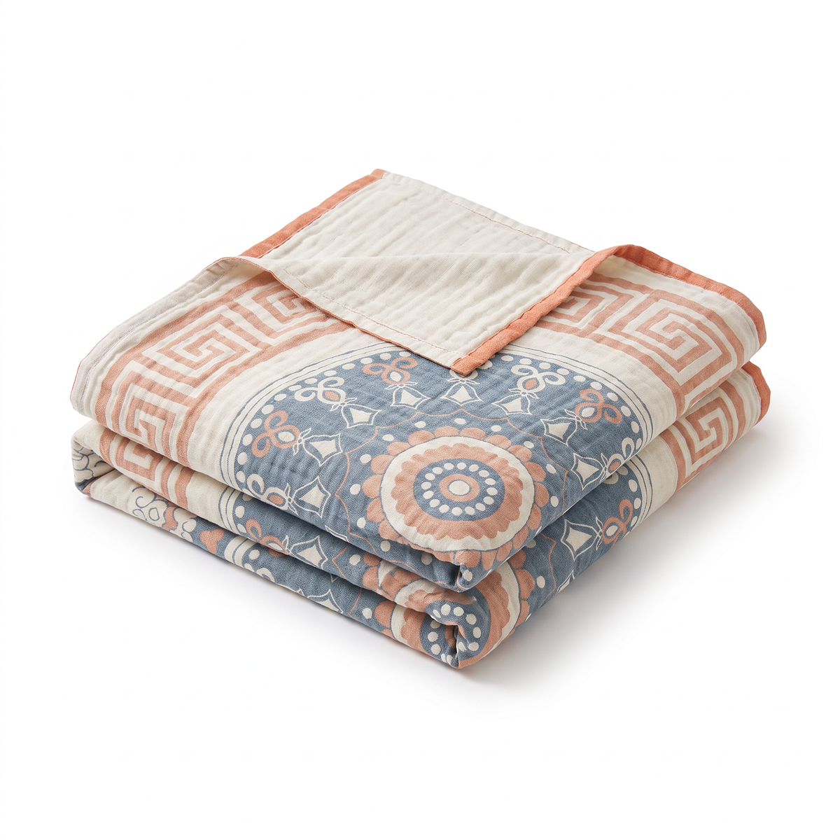 Greek-Key Mandala Plain-Weave Cotton Blanket