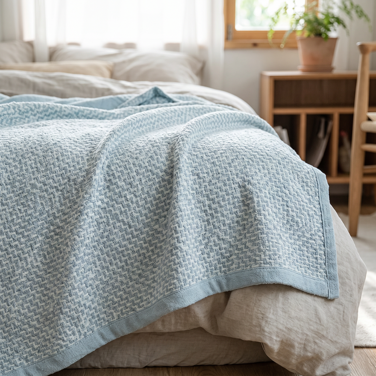 Geometric Maze Weave Pure Cotton Blanket - lifestyle