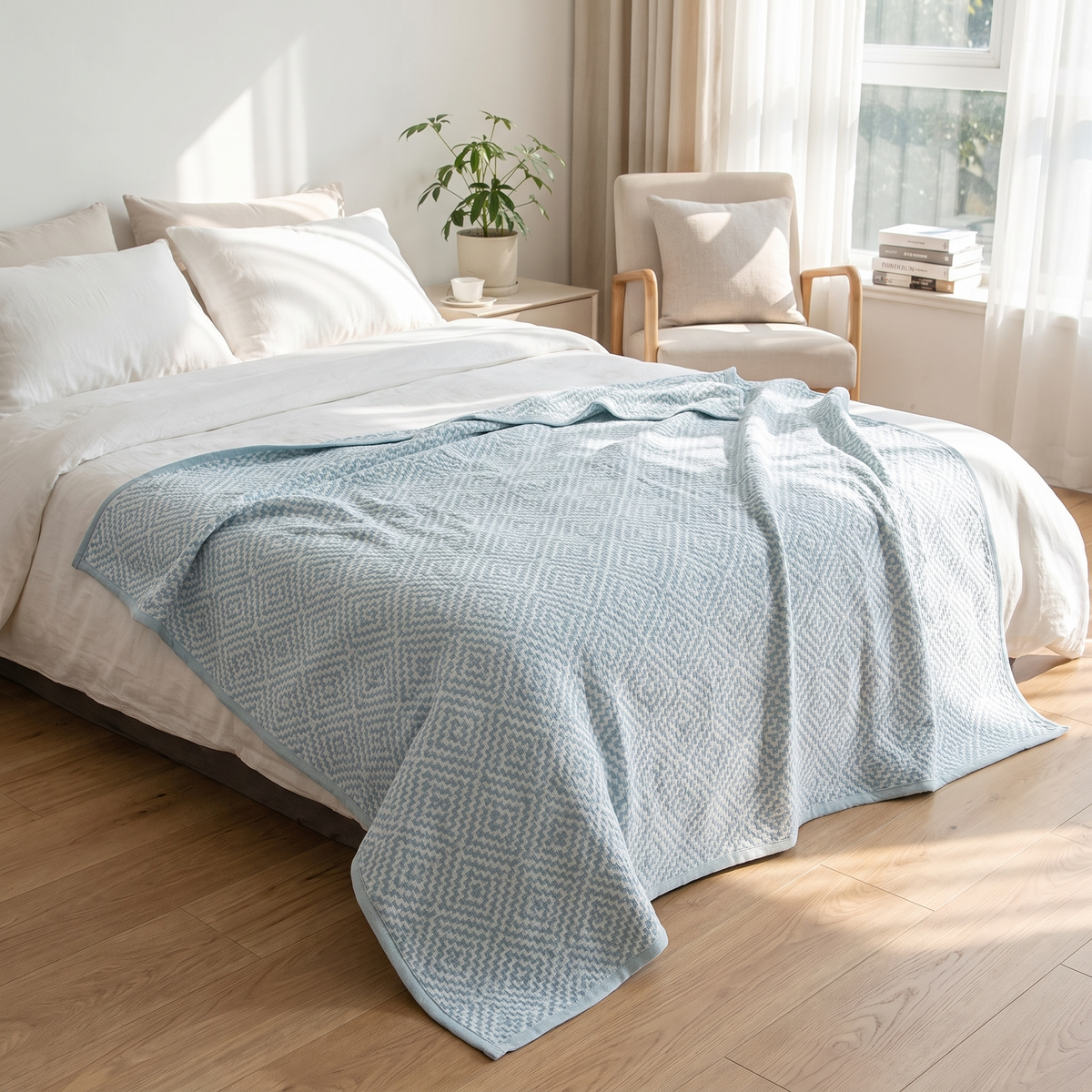 Geometric Maze Weave Pure Cotton Blanket - lifestyle