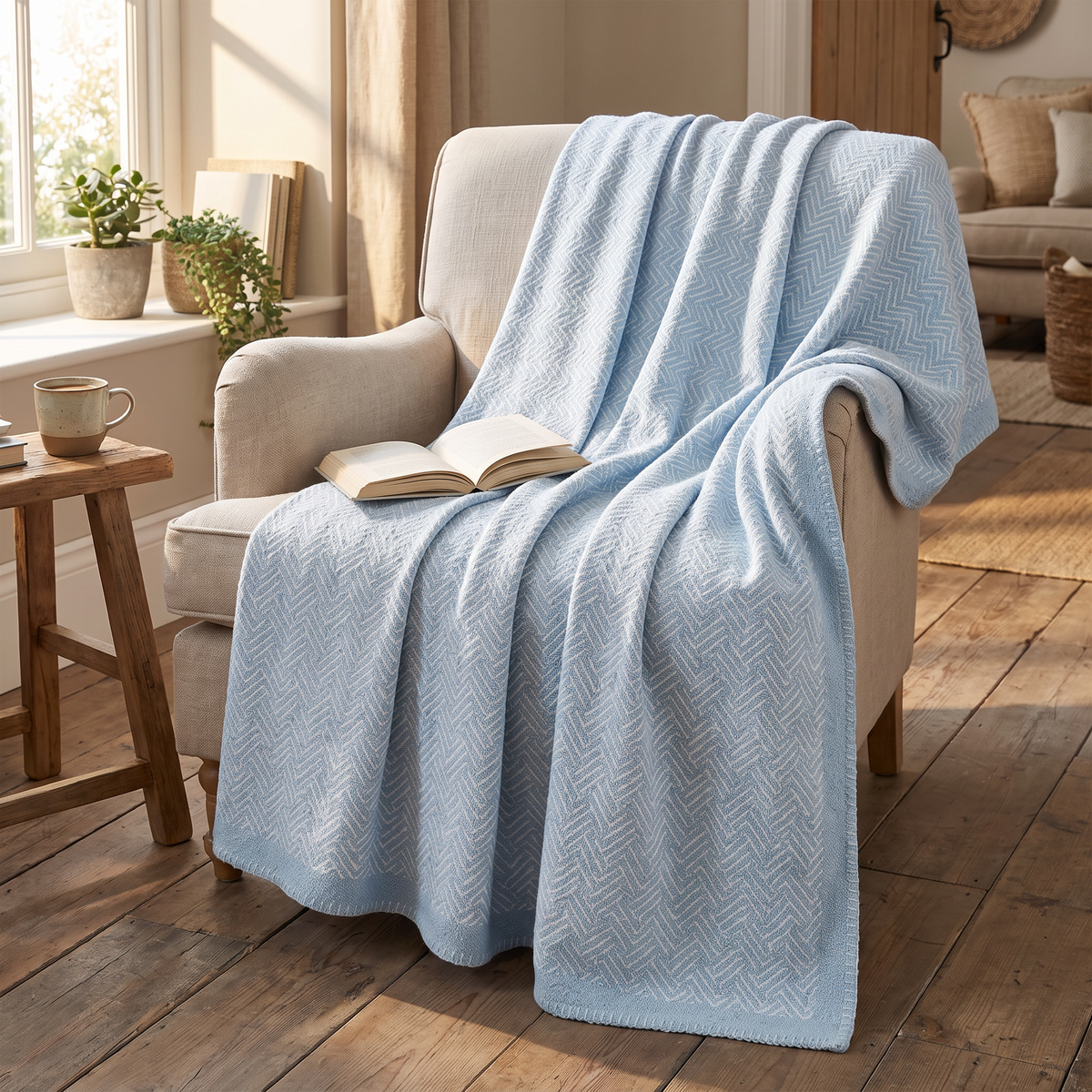 Geometric Maze Weave Pure Cotton Blanket - lifestyle