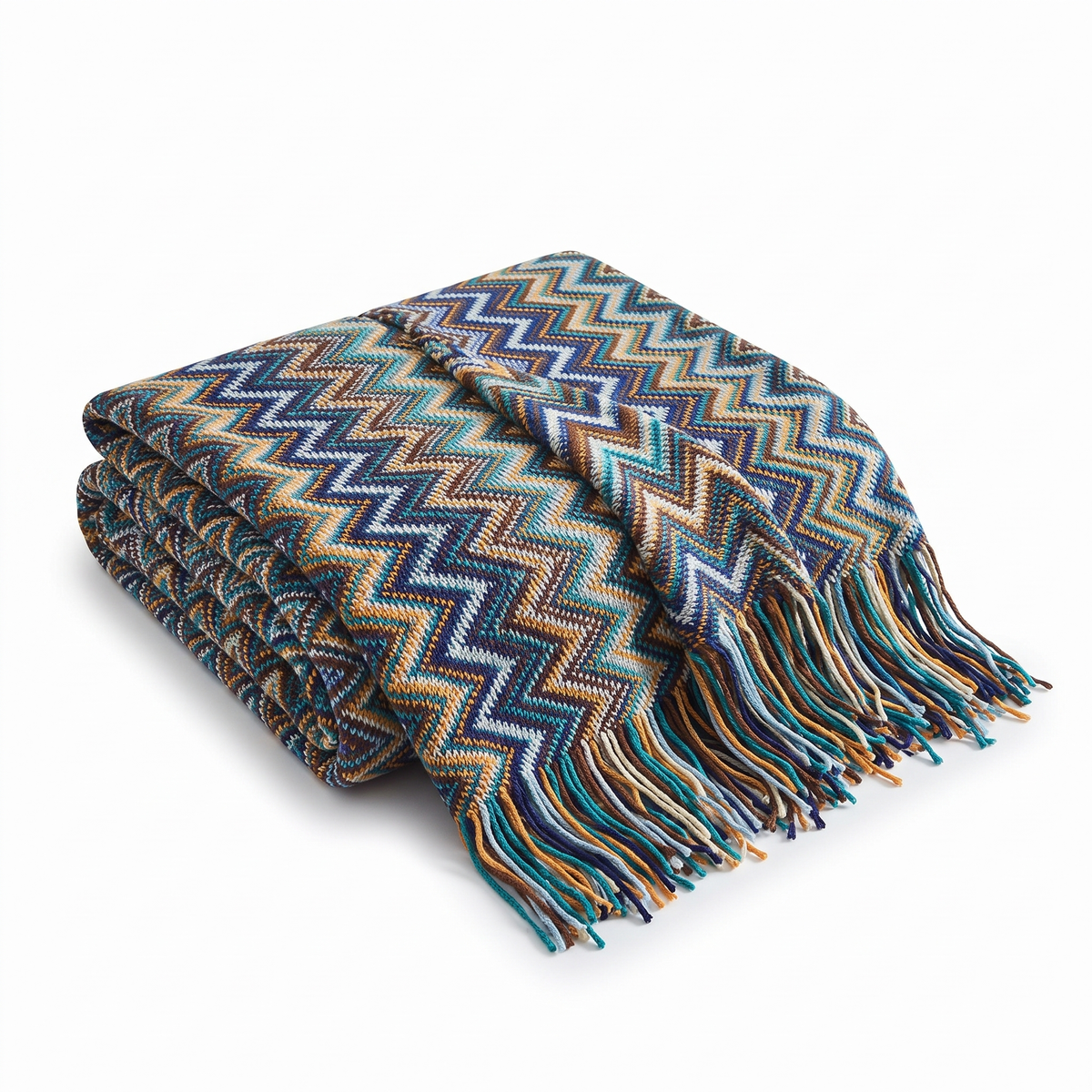 Chevron Zigzag Knit Throw with Long Tassels