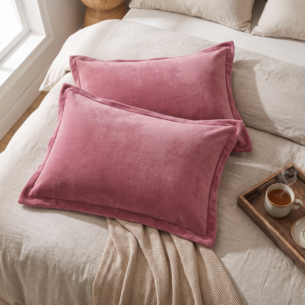 Plush Fleece Flanged Pillow Covers, Set of 2 - lifestyle