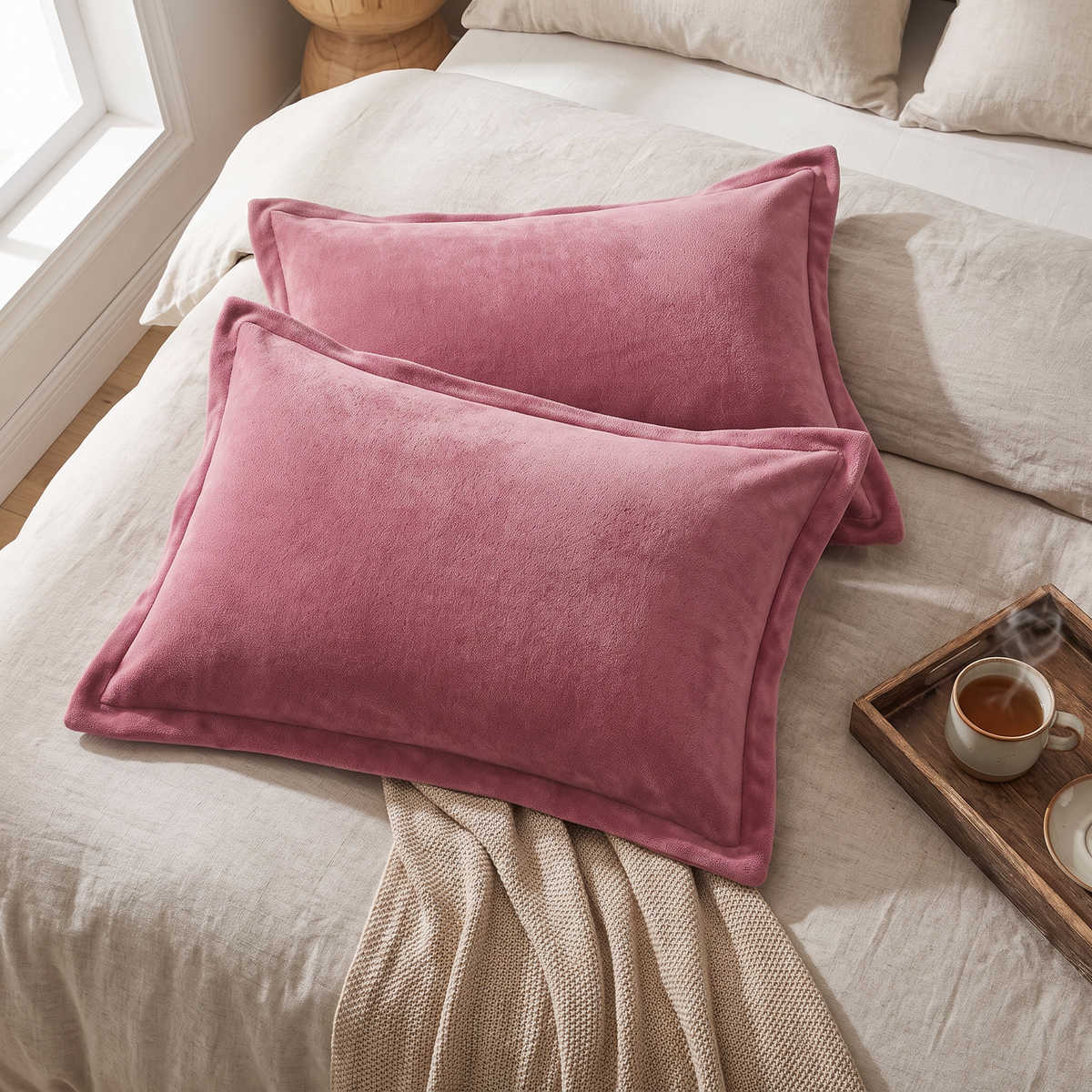 Plush Fleece Flanged Pillow Covers, Set of 2 - lifestyle