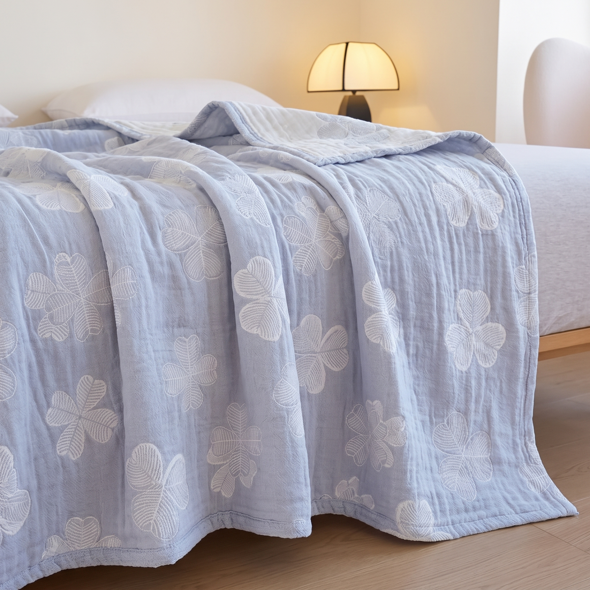 Four-Leaf Clover Three-Layer Organic Gauze Blanket - lifestyle