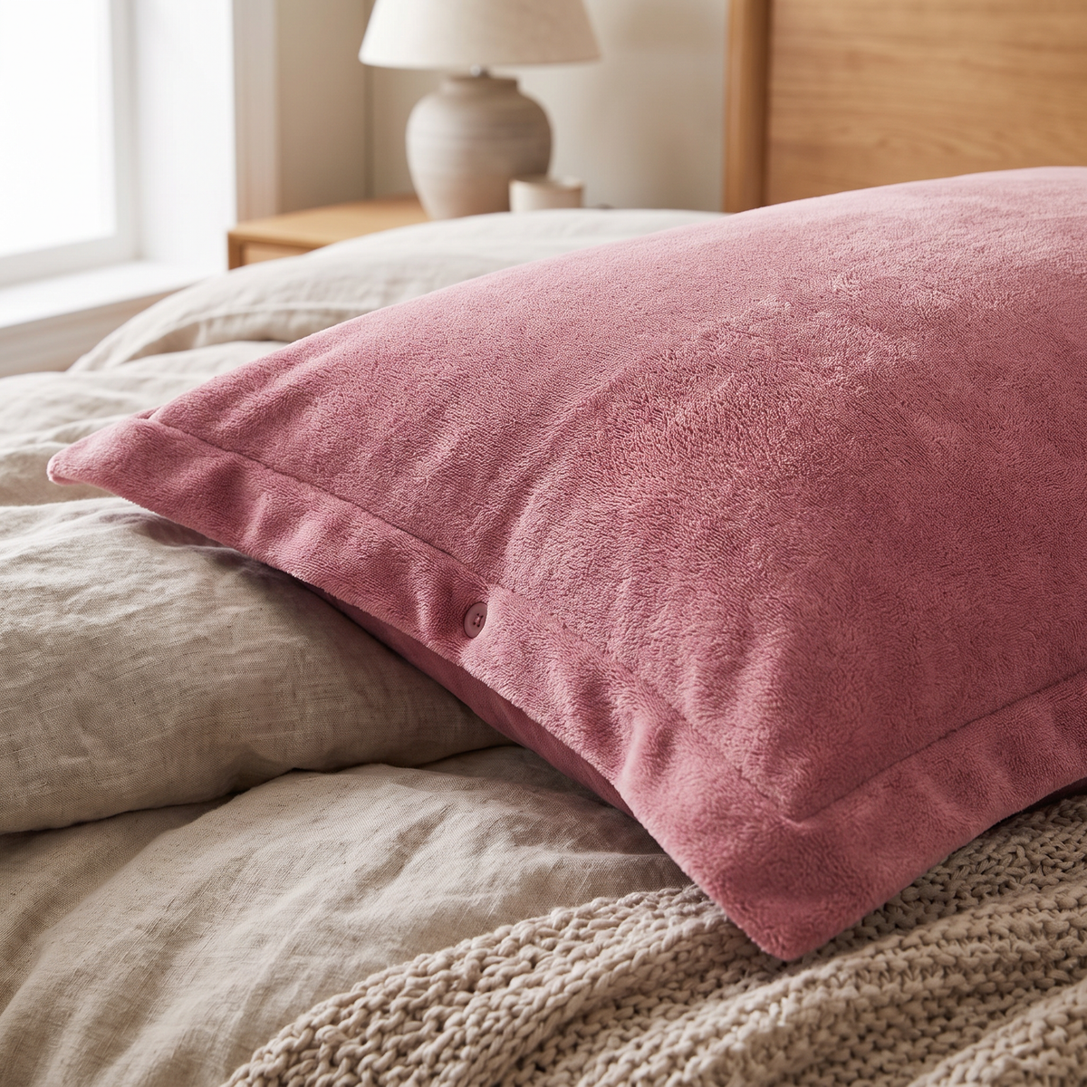 Plush Fleece Flanged Pillow Covers, Set of 2 - lifestyle