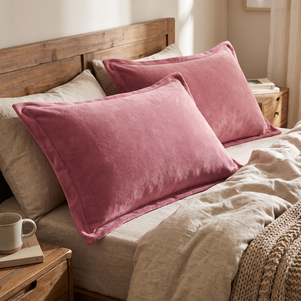 Plush Fleece Flanged Pillow Covers, Set of 2 - lifestyle