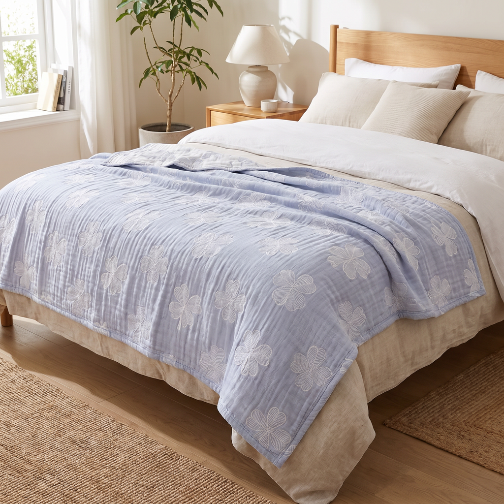 Four-Leaf Clover Three-Layer Organic Gauze Blanket - lifestyle