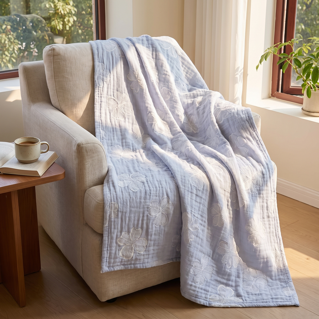 Four-Leaf Clover Three-Layer Organic Gauze Blanket - lifestyle