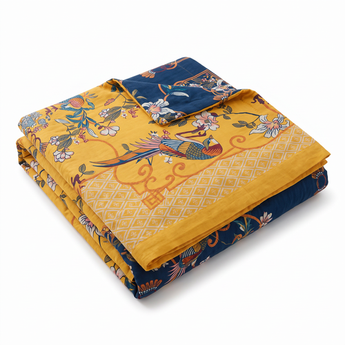 Chinoiserie Bird & Magnolia Cotton Blanket
