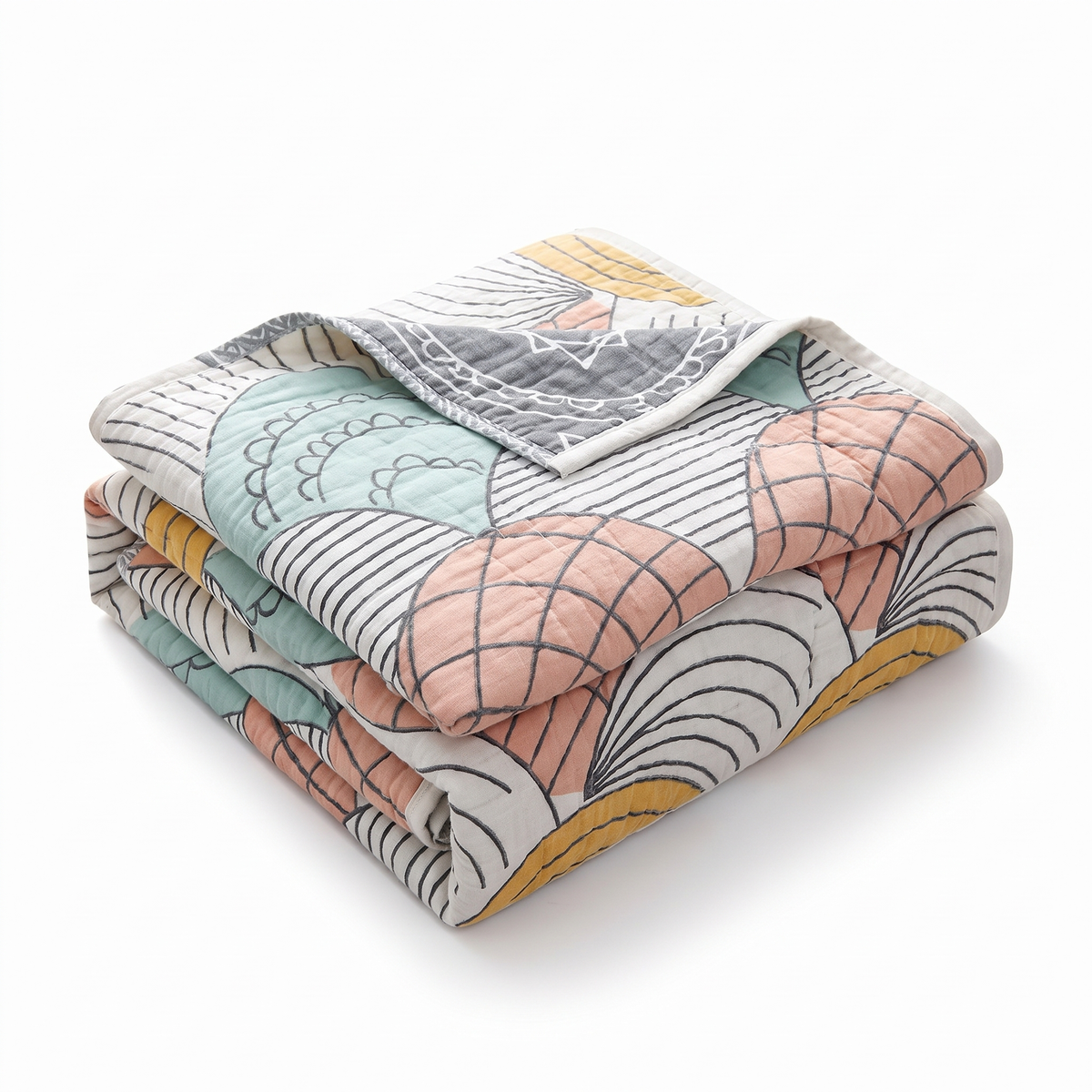 Scallop Fan Print Lightweight Cotton Blanket