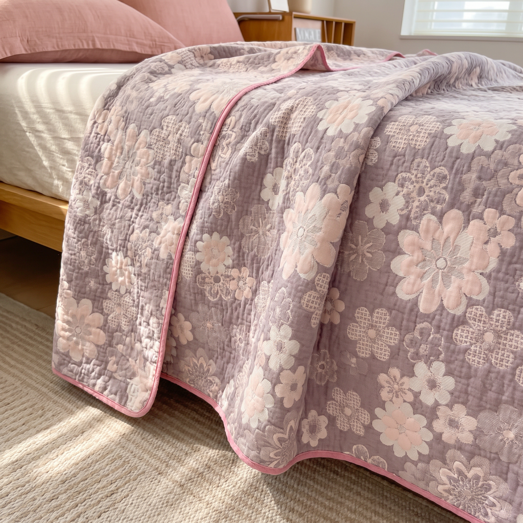 Mauve Rose Reversible Cotton Gauze Blanket - lifestyle