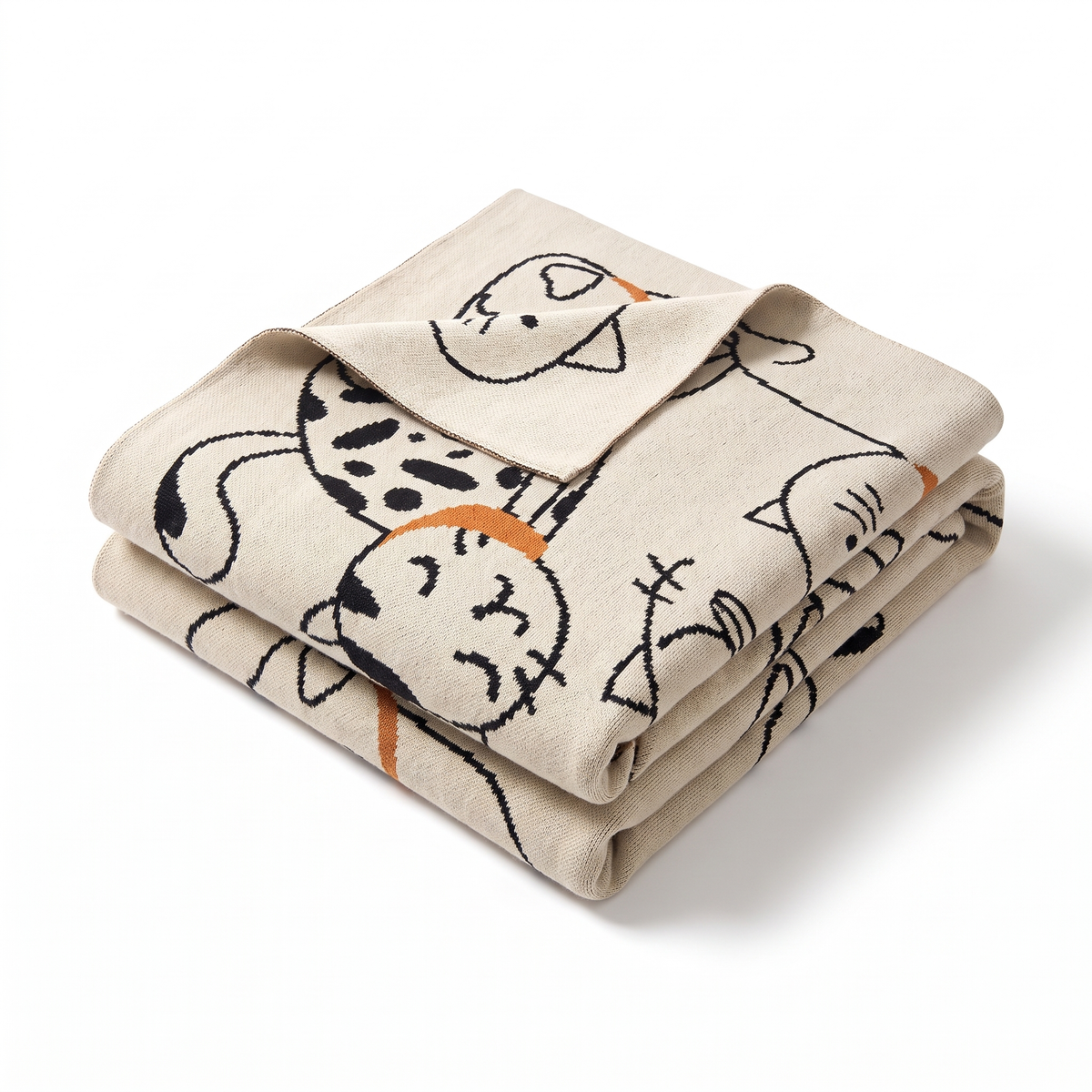 Line-Drawn Cat Jacquard Cotton Nap Blanket