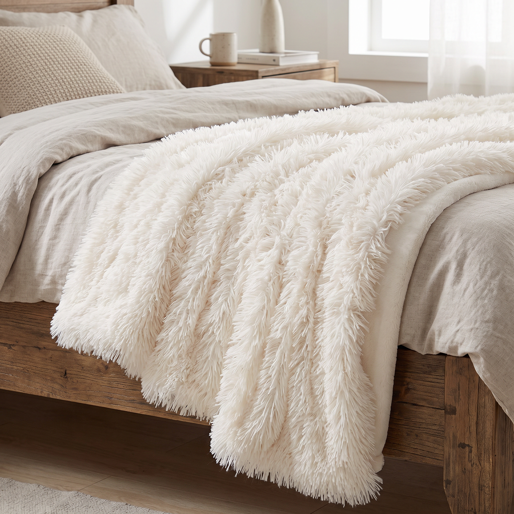 Long-Pile Shaggy Faux Fur Reversible Throw - lifestyle