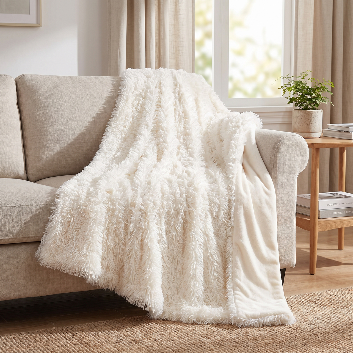 Long-Pile Shaggy Faux Fur Reversible Throw - lifestyle
