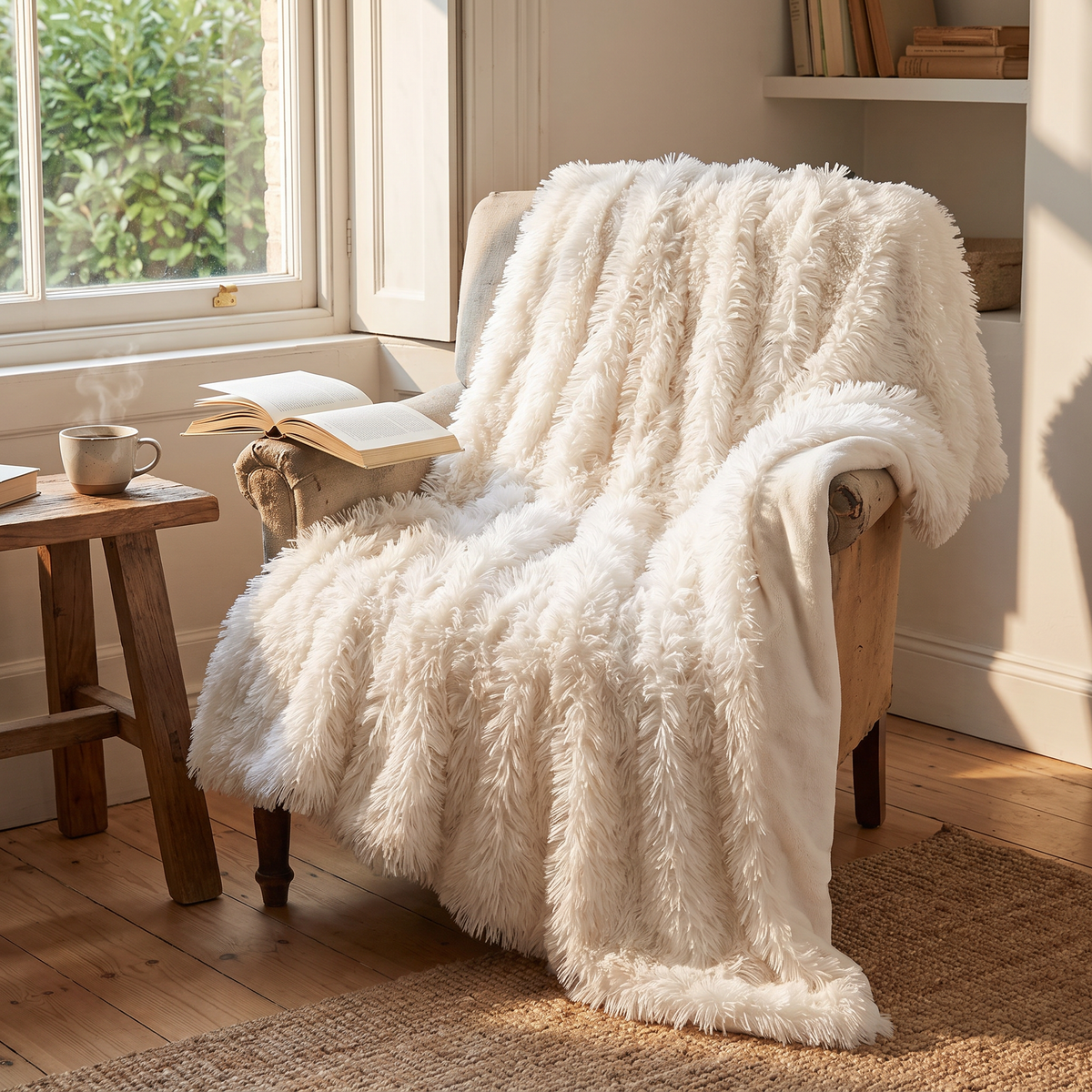 Long-Pile Shaggy Faux Fur Reversible Throw - lifestyle