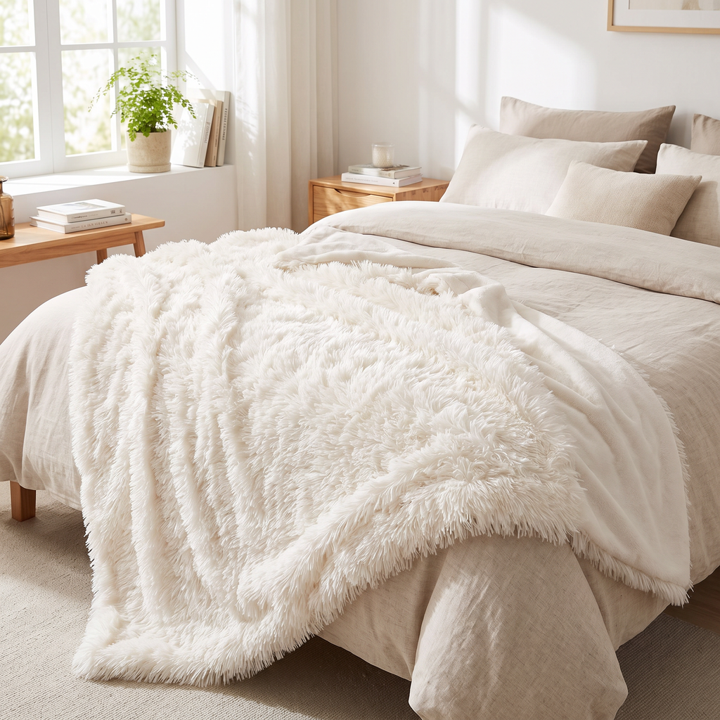 Long-Pile Shaggy Faux Fur Reversible Throw - lifestyle