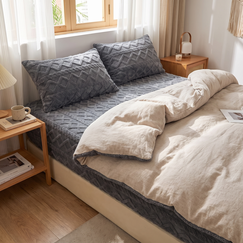 Embossed Velvet Sherpa Deep-Pocket Fitted Sheet Set - lifestyle