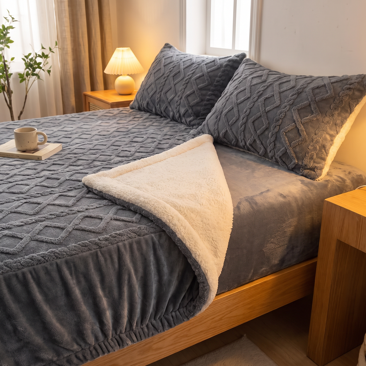 Embossed Velvet Sherpa Deep-Pocket Fitted Sheet Set - lifestyle