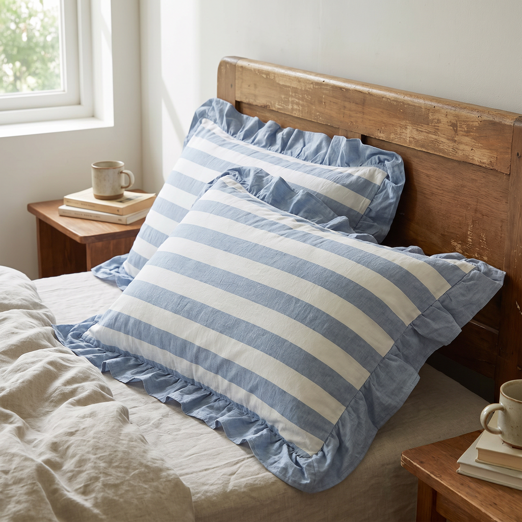 Ruffle-Edge Stripe & Plaid Zip Pillowcase - lifestyle