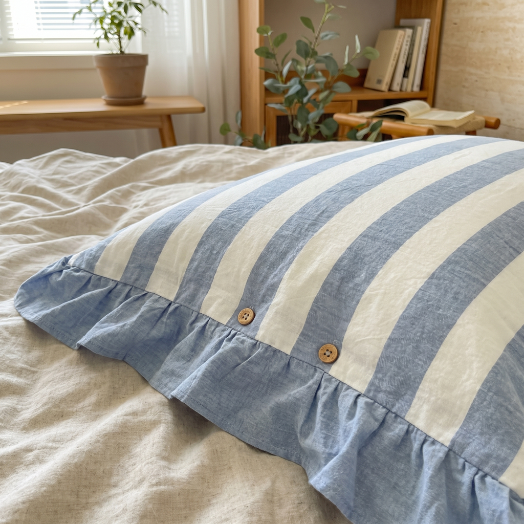 Ruffle-Edge Stripe & Plaid Zip Pillowcase - lifestyle