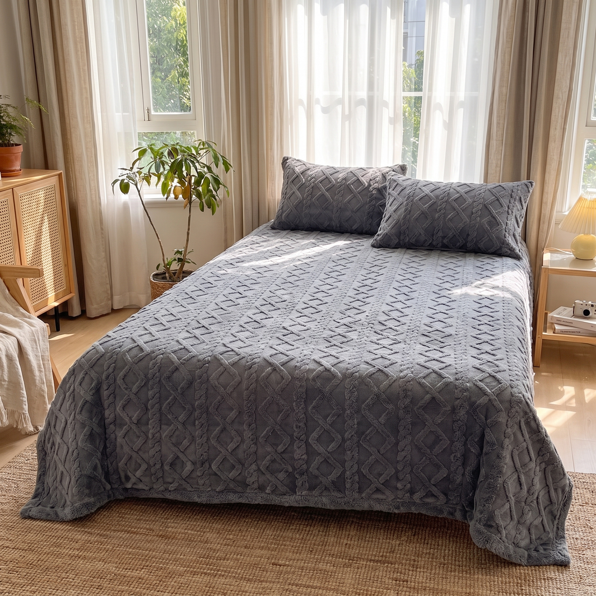 Embossed Velvet Sherpa Deep-Pocket Fitted Sheet Set - lifestyle