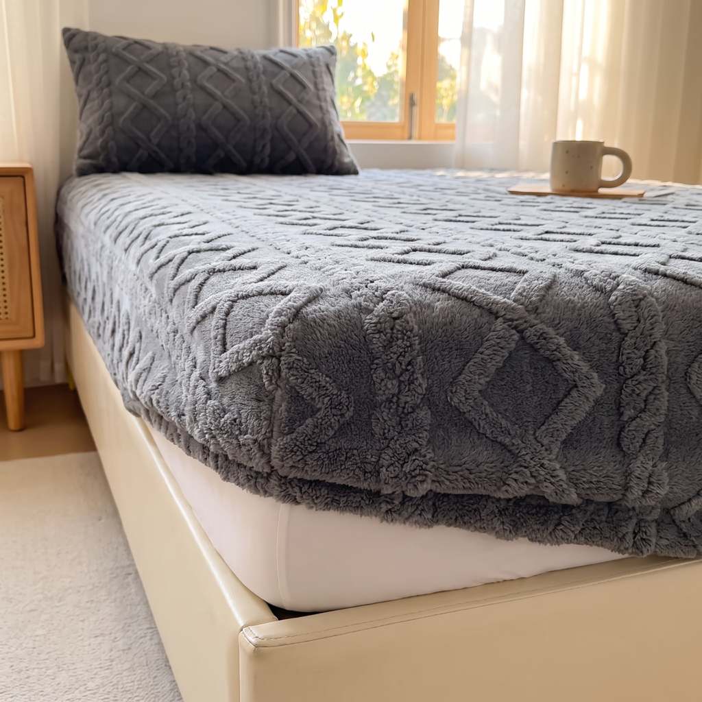 Embossed Velvet Sherpa Deep-Pocket Fitted Sheet Set - lifestyle