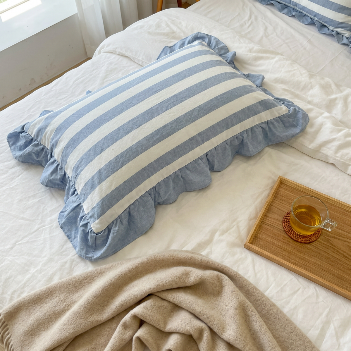 Ruffle-Edge Stripe & Plaid Zip Pillowcase - lifestyle